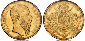 Maximilian gold 20 Pesos 1866-Mo XF45 NGC, Mexico City mint, KM389, Fr-62. From a total mintage of only 8,274. Radiating antique red-toned surfaces an...