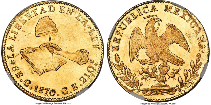 Republic gold 8 Escudos 1870 C-CE MS63 NGC, Culiacan mint, KM383.2, Fr-66. Amazi...