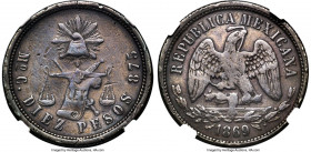 Republic copper Pattern 10 Pesos 1869 Mo-C VF35 NGC, Mexico City mint, KM-Pn120, Guttag-Unl., Buttrey/Hubbard-50. An exceptionally scarce off-metal Pa...