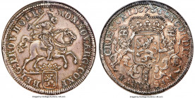 Holland. Provincial Double Ducaton (2 Silver Rider) 1673 AU53 NGC, Dav-4932. 65.08gm. A thick planchette, occupied by dove toning all over well-struck...