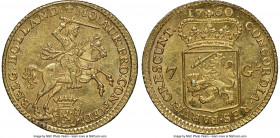 Holland. Provincial gold 7 Gulden 1760 MS63 NGC, Utrecht mint, KM103, Fr-289, Delm-971. Also known as a 1/2 Golden Rider. Satiny fields, glowing cartw...