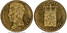 Willem I gold 10 Gulden 1823 MS62 NGC, Utrecht mint, KM56. The fourth date in the series whose relatively high mintage does not give an adequate idea ...