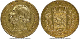 Willem III gold Proof 20 Gulden 1850 AU Details (Removed From Jewelry) NGC, KM96, Fr-339. The largest Kingdom of the Netherlands gold denomination and...