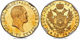 Alexander I of Russia gold 50 Zlotych 1819-IB MS61 NGC, Warsaw mint, KM103, Fr-105, Bitkin-806. Large head variety. Struck during the period of the Ru...