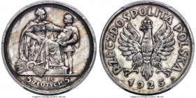 Republic "March Constitution" 5 Zlotych 1925-(w) AU50 PCGS, Warsaw mint, KM-Y17.2, Par-113a. variety with 100 pearls. Celebrating the 4th anniversary ...