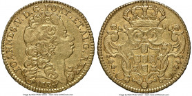 João V gold 2 Escudos (3200 Reis or 1/2 Peça) 1734 AU53 NGC, Lisbon mint, KM220.9, Fr-88. A highly attractive specimen of this challenging issue, whic...