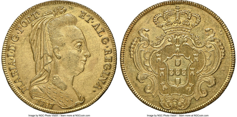 Maria I gold 6400 Reis (Peça) 1787 AU Details (Cleaned) NGC, Lisbon mint, KM295,...