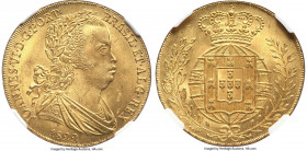 João VI gold 6400 Reis (Peça) 1822 MS64 NGC, Lisbon mint, KM364, Gomes-18.06. Lavishly preserved and very soundly struck, contact marks on the whole b...