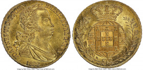 João VI gold 6400 Reis (Peça) 1822 MS63 NGC, Lisbon mint, KM364, Gomes-18.06. Radiating with mint-fresh characteristics accentuated by a firm strike a...