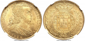 João VI gold 6400 Reis (Peça) 1824 MS64 NGC, Lisbon mint, KM364, Gomes-18.29. Remarkably radiant for the issue, and certainly among the nicest we have...