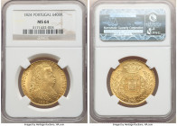 João VI gold 6400 Reis (Peça) 1824 MS64 NGC, Lisbon mint, KM364, Gomes-18.28. A coin fully deserving of its striking conditional moniker, boasting a c...