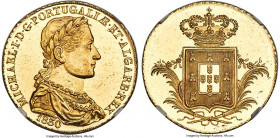 Miguel gold 7500 Reis (Peça) 1830 MS64 NGC, Lisbon mint, KM397, Fr-138, Gomes-16.01. Mintage: 2,274. A coin whose essentially Prooflike characteristic...