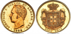 Luiz I gold 5000 Reis 1888 MS63 NGC, Lisbon mint, KM516. A mirrored and glossy flan, sharply struck with frosty devices, worthy of a Prooflike designa...