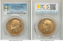 Carol I gold 100 Lei 1906-(b) AU Details (Damage) PCGS, Brussels mint, KM40. One-year type struck to commemorate the 40th anniversary of Carol I's rei...