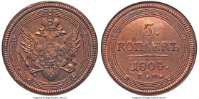Alexander I 5 Kopecks 1804-EM MS64 Red and Brown NGC, Ekaterinburg mint, KM-C115.1. Soundly struck and appealing for the type, with a much higher degr...
