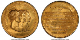 Alexander I gold "Alliance of Three Monarchs" Medal 1813 AU Details (Tooled) PCGS, Diakov-365.1 var. (R3), Reichel-3145 (AR), 47mm. By I. Lang (unsign...