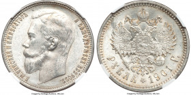 Nicholas II Rouble 1901-ФЗ MS64 NGC, St. Petersburg mint, KM-Y59.3, Bit-53. A very conditionally sensitive Rouble type, with well over 78% of all cert...