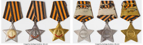 USSR 3-Piece Uncertified gold & silver "Order of Glory" Breast Star Set ND (Instituted 1943), 1) gold Order of Glory 1st Class Medal - AU, Barac-1026....