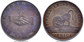 British Colony. Sierra Leone Company bronzed-copper Proof 50 Cents (1/2 Dollar) 1791 PR64 PCGS, KM5a, FT-3b. A stunning near-Gem Proof representative ...