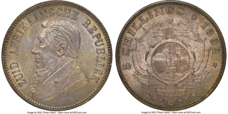 Republic "Single Shaft" 5 Shillings 1892 MS63 NGC, Berlin mint, KM8.1. Mintage: ...