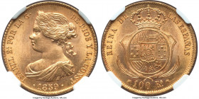 Isabel II gold 100 Reales 1859 MS64 NGC, Barcelona mint, KM605.1. Near-gem, exhibiting lustrous, satin fields.

HID09801242017

© 2020 Heritage Au...