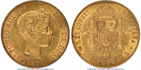 Alfonso XIII 100 Pesetas 1897(97) SG-V MS60 NGC, Madrid mint, KM708, Fr-347. An enticing single-year type carrying mellow golden surfaces punctuated b...