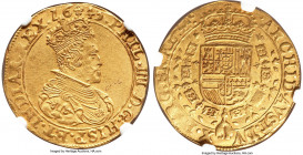 Brabant. Philip IV of Spain gold 2 Souverain d'Or 1645 AU58 NGC, Brussels mint, Angel mm, KM74.2, Fr-106, Delm-177. 11.00gm. Noticeably pleasing for t...