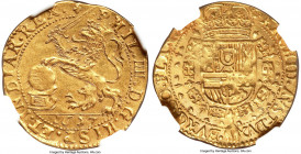 Flanders. Philip IV of Spain gold Souverain d'Or 1657 MS62 NGC, Bruges mint, KM32, Fr-227. 5.52gm. Produced upon a bright and luminous harvest-gold pl...