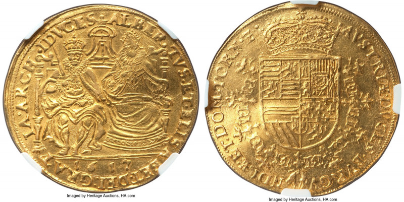 Tournai. Albert & Isabella gold 2 Souverain d'Or ND (1598-1621) AU Details (Bent...