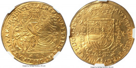 Tournai. Albert & Isabella gold 2 Souverain d'Or ND (1598-1621) AU Details (Bent) NGC, KM23.2, Fr-391 (under Belgium), Delm-439 (R2). 39mm. Boldly str...