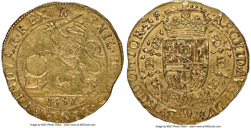 Tournai. Philip IV gold Souverain ou Lion d'Or 1651 MS63 NGC, KM51, Fr-397. 5.51...