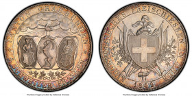 Graubünden. Canton "Shooting Festival" 4 Franken 1842 MS62 PCGS, KM17, Dav-372, Richter-836a. Bright semi-Prooflike peripheries, blessed by a rainbow ...