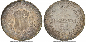 Schwyz. Canton 4 Batzen 1811-M MS64 NGC, KM58, HMZ-2-807b. Rare in this condition and generally not seen with such an attractive patination, featuring...
