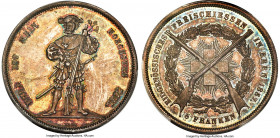 Confederation "Bern Shooting Festival" 5 Francs 1857 MS65 PCGS, Bern mint, KM-XS4, Richter-181a. Nearly medallic in presentation, with a potent cartwh...