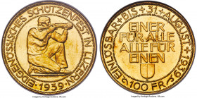 Confederation gold "Lucerne Shooting Festival" 100 Francs 1939 MS64 NGC, Bern mint, KM-XS21, Häb-23. A near-gem representative of this popular type, w...