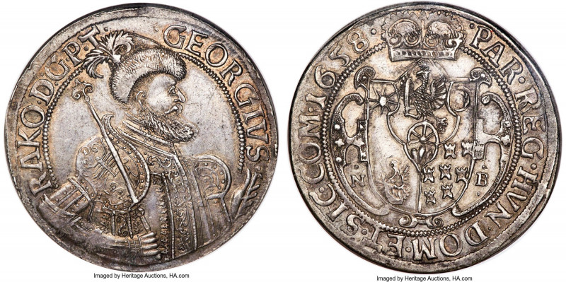 George II Rakoczi Taler 1658-NB MS62 NGC, Nagybanya mint, KM-B287, Dav-4752. App...