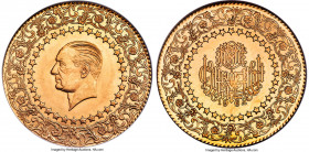 Republic gold "Monnaie de Luxe" 500 Kurush 1962 MS65 NGC, KM874, Fr-94. Monnaie de Luxe issue that features the head of Atakurk within a circle of sta...