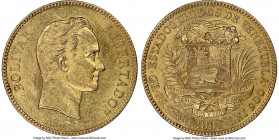 Republic gold 100 Bolivares 1887 MS60 NGC, Caracas mint, KM-Y34. A pale-golden Mint State survivor seldom-seen outside of AU designations gleaming in ...