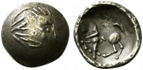 Celtic, Eastern Europe, c. 2nd century BC. AR Scyphate Tetradrachm (19mm, 6.21g, 12h), 'Sattelkopfpferd' type. Celticized head r. R/ Celticized horse ...