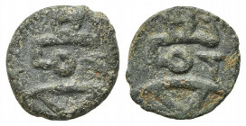 Islands of Spain, Ebusus, late 2nd-early 1st centuries BC. Æ (14mm, 2.31g, 9h). Bes standing facing. R/ Bes standing facing. CNH 45. VF