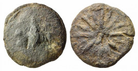 Central Italy, Uncertain mint, c. 3rd century BC. Cast Æ Quadrans (40mm, 85.26g). Barley grain; three pellets. R/ Star of sixteen rays. Vecchi, ICC 29...