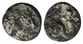 Campania, Allifae, c. 325-275 BC. AR Obol (9.5mm, 0.63g, 3h). Laureate head of Apollo r.; three dolphins around. R/ Skylla r., holding sepia and fish;...