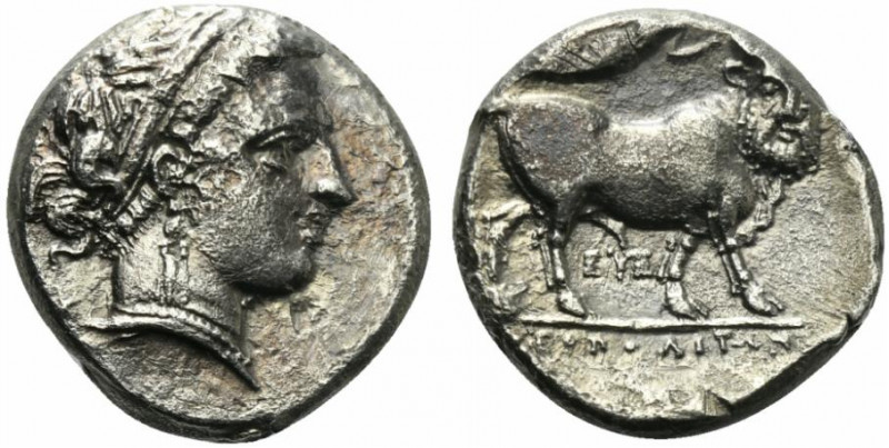 Southern Campania, Neapolis, c. 300 BC. AR Didrachm (20mm, 7.01g, 2h). Diademed ...
