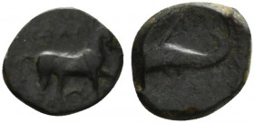 Northern Apulia, Salapia, c. 275-250 BC. Æ (21mm, 7.63g, 1h). Horse stepping r. R/ Dolphin l. HNItaly 685; SNG ANS 733. Near VF