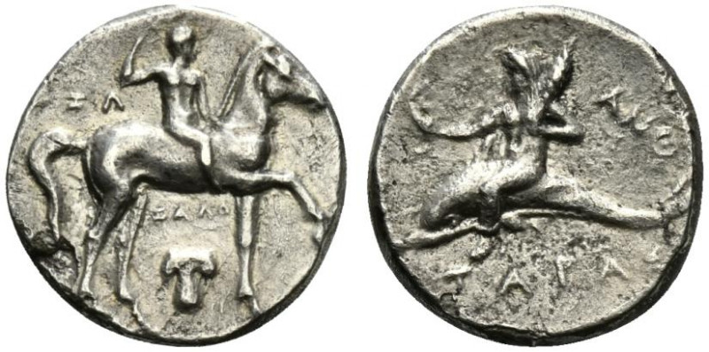 Southern Apulia, Tarentum, c. 280-272 BC. AR Nomos (20mm, 5.88g, 11h). Youth on ...