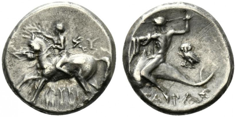 Southern Apulia, Tarentum, c. 272-240 BC. AR Nomos (19.5mm, 6.14g, 12h). Nude yo...