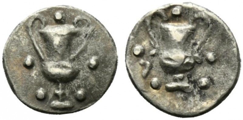Southern Apulia, Tarentum, c. 280-228 BC. AR Obol (9mm, 0.58g, 6h). Kantharos; f...