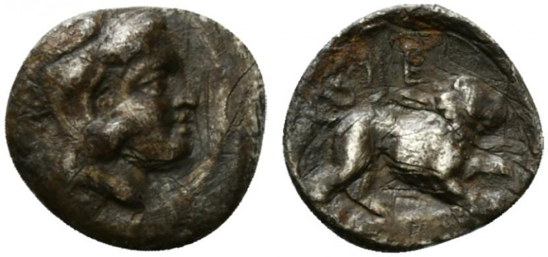 Southern Lucania, Herakleia, c. 432-420 BC. AR Diobol (12mm, 1.07g, 6h). Head of...