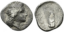 Southern Lucania, Metapontion, c. 325-275 BC. AR Stater (22mm, 7.46g, 7h). Head of Demeter r.; ΔAI below chin. R/ Barley ear, leaf to r.; plough above...
