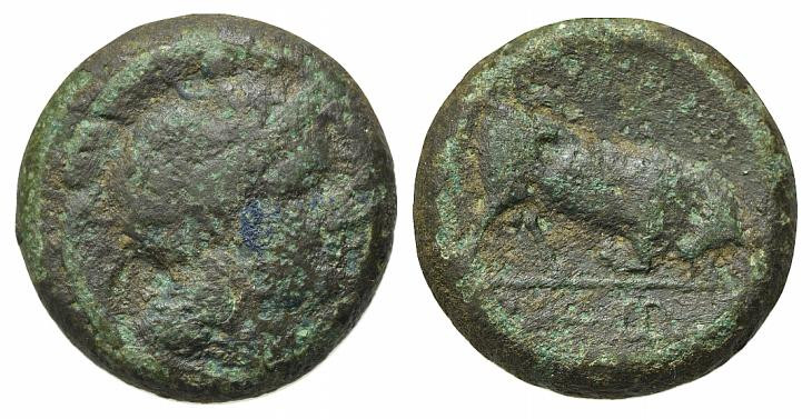 Southern Lucania, Thourioi, c. 350-300 BC. Æ (30mm, 32.03g, 1h). Head of Athena ...